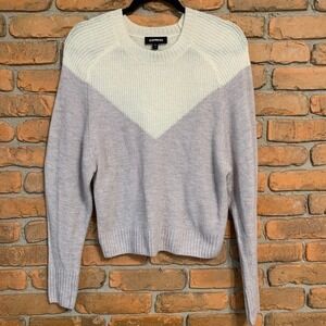 Express Chevron Colorblock Drop‎ Shoulder Crew Neck Pullover Sweater Purple - M